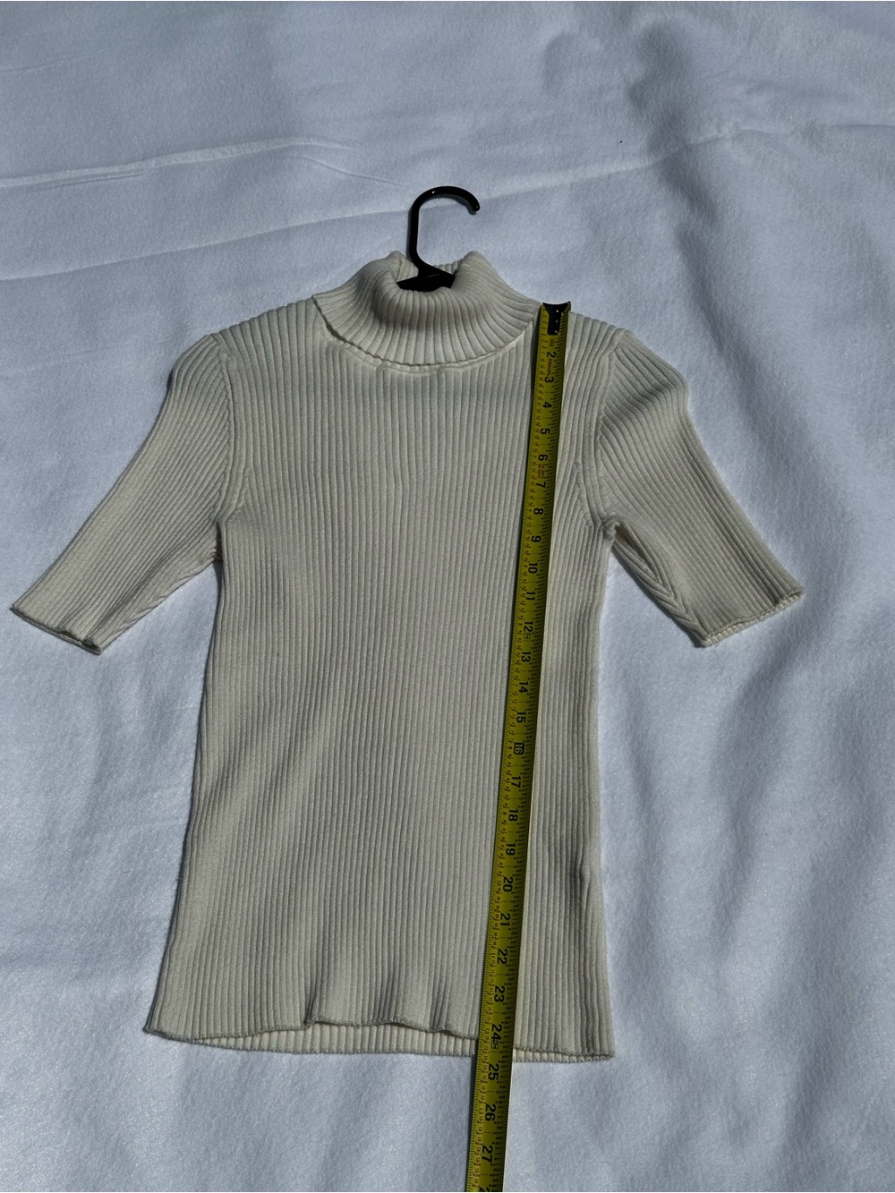 Banana Republic Cream Ribbed Turtleneck Sweater Top Short Sleeve Sz Lrg A9-073 - Picture 6 of 10